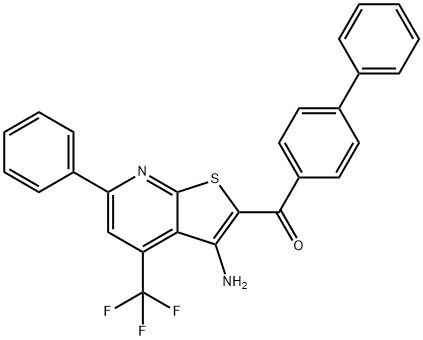 [3-amino-6-phenyl-4-(trifluoromethyl)thieno[2,3-b]pyridin-2-yl]([1,1'-biphenyl]-4-yl)methanone Struktur