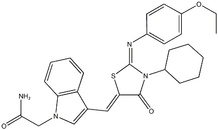 2-[3-({3-cyclohexyl-2-[(4-ethoxyphenyl)imino]-4-oxo-1,3-thiazolidin-5-ylidene}methyl)-1H-indol-1-yl]acetamide Struktur