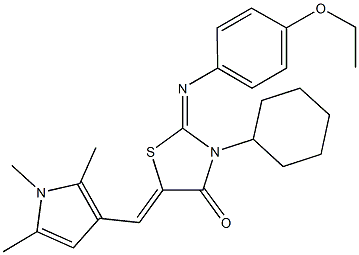 3-cyclohexyl-2-[(4-ethoxyphenyl)imino]-5-[(1,2,5-trimethyl-1H-pyrrol-3-yl)methylene]-1,3-thiazolidin-4-one Struktur