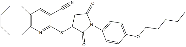 2-({2,5-dioxo-1-[4-(pentyloxy)phenyl]-3-pyrrolidinyl}sulfanyl)-5,6,7,8,9,10-hexahydrocycloocta[b]pyridine-3-carbonitrile Struktur