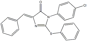 5-benzylidene-3-(4-chlorophenyl)-2-(phenylsulfanyl)-3,5-dihydro-4H-imidazol-4-one Struktur