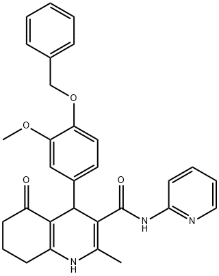 4-[4-(benzyloxy)-3-methoxyphenyl]-2-methyl-5-oxo-N-(2-pyridinyl)-1,4,5,6,7,8-hexahydro-3-quinolinecarboxamide Struktur