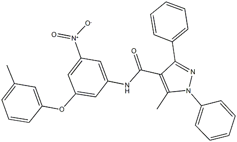 N-[3-nitro-5-(3-methylphenoxy)phenyl]-5-methyl-1,3-diphenyl-1H-pyrazole-4-carboxamide Struktur