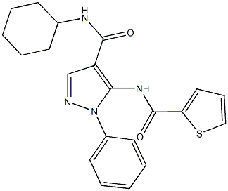 N-cyclohexyl-1-phenyl-5-[(2-thienylcarbonyl)amino]-1H-pyrazole-4-carboxamide Struktur