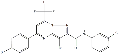 3-bromo-5-(4-bromophenyl)-N-(3-chloro-2-methylphenyl)-7-(trifluoromethyl)pyrazolo[1,5-a]pyrimidine-2-carboxamide Struktur