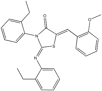 3-(2-ethylphenyl)-2-[(2-ethylphenyl)imino]-5-(2-methoxybenzylidene)-1,3-thiazolidin-4-one Struktur