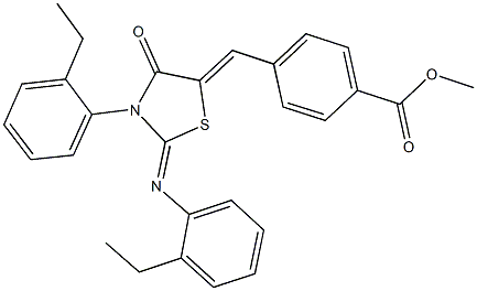 methyl 4-({3-(2-ethylphenyl)-2-[(2-ethylphenyl)imino]-4-oxo-1,3-thiazolidin-5-ylidene}methyl)benzoate Struktur