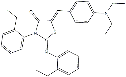 5-[4-(diethylamino)benzylidene]-3-(2-ethylphenyl)-2-[(2-ethylphenyl)imino]-1,3-thiazolidin-4-one Struktur