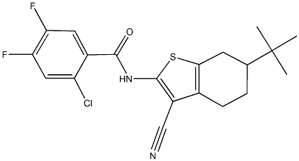 N-[6-(tert-butyl)-3-cyano-4,5,6,7-tetrahydro-1-benzothiophen-2-yl]-2-chloro-4,5-difluorobenzamide Struktur