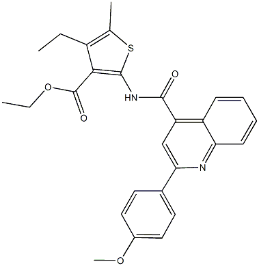 ethyl 4-ethyl-2-({[2-(4-methoxyphenyl)-4-quinolinyl]carbonyl}amino)-5-methyl-3-thiophenecarboxylate Struktur