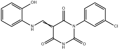 1-(3-chlorophenyl)-5-[(2-hydroxyanilino)methylene]-2,4,6(1H,3H,5H)-pyrimidinetrione Struktur