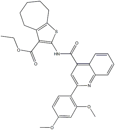 ethyl 2-({[2-(2,4-dimethoxyphenyl)-4-quinolinyl]carbonyl}amino)-5,6,7,8-tetrahydro-4H-cyclohepta[b]thiophene-3-carboxylate Struktur