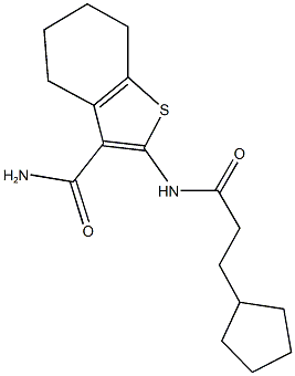 2-[(3-cyclopentylpropanoyl)amino]-4,5,6,7-tetrahydro-1-benzothiophene-3-carboxamide Struktur