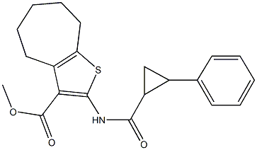 methyl 2-{[(2-phenylcyclopropyl)carbonyl]amino}-5,6,7,8-tetrahydro-4H-cyclohepta[b]thiophene-3-carboxylate Struktur