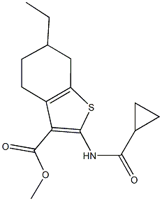 methyl 2-[(cyclopropylcarbonyl)amino]-6-ethyl-4,5,6,7-tetrahydro-1-benzothiophene-3-carboxylate Struktur