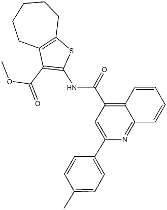 methyl 2-({[2-(4-methylphenyl)-4-quinolinyl]carbonyl}amino)-5,6,7,8-tetrahydro-4H-cyclohepta[b]thiophene-3-carboxylate Struktur