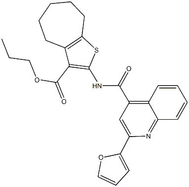 propyl 2-({[2-(2-furyl)-4-quinolinyl]carbonyl}amino)-5,6,7,8-tetrahydro-4H-cyclohepta[b]thiophene-3-carboxylate Struktur