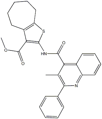 methyl 2-{[(3-methyl-2-phenyl-4-quinolinyl)carbonyl]amino}-5,6,7,8-tetrahydro-4H-cyclohepta[b]thiophene-3-carboxylate Struktur