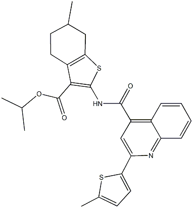 isopropyl 6-methyl-2-({[2-(5-methyl-2-thienyl)-4-quinolinyl]carbonyl}amino)-4,5,6,7-tetrahydro-1-benzothiophene-3-carboxylate Struktur