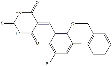 5-[2-(benzyloxy)-5-bromo-3-iodobenzylidene]-2-thioxodihydro-4,6(1H,5H)-pyrimidinedione Struktur