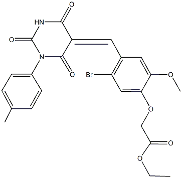 ethyl {5-bromo-2-methoxy-4-[(1-(4-methylphenyl)-2,4,6-trioxotetrahydro-5(2H)-pyrimidinylidene)methyl]phenoxy}acetate Struktur