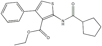 ethyl 2-[(cyclopentylcarbonyl)amino]-4-phenyl-3-thiophenecarboxylate Struktur