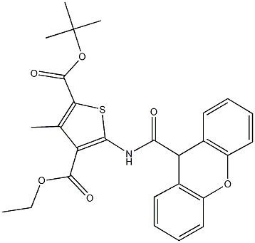 2-tert-butyl 4-ethyl 3-methyl-5-[(9H-xanthen-9-ylcarbonyl)amino]-2,4-thiophenedicarboxylate Struktur