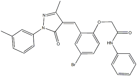 2-(4-bromo-2-{[3-methyl-1-(3-methylphenyl)-5-oxo-1,5-dihydro-4H-pyrazol-4-ylidene]methyl}phenoxy)-N-phenylacetamide Struktur