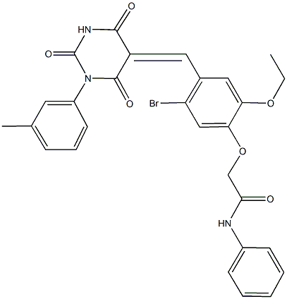 2-{5-bromo-2-ethoxy-4-[(1-(3-methylphenyl)-2,4,6-trioxotetrahydro-5(2H)-pyrimidinylidene)methyl]phenoxy}-N-phenylacetamide Struktur