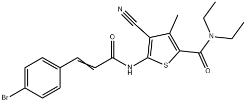 5-{[3-(4-bromophenyl)acryloyl]amino}-4-cyano-N,N-diethyl-3-methyl-2-thiophenecarboxamide Struktur