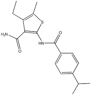 4-ethyl-2-[(4-isopropylbenzoyl)amino]-5-methyl-3-thiophenecarboxamide Struktur