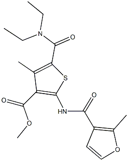 methyl 5-[(diethylamino)carbonyl]-4-methyl-2-[(2-methyl-3-furoyl)amino]-3-thiophenecarboxylate Struktur