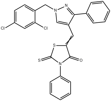 5-{[1-(2,4-dichlorobenzyl)-3-phenyl-1H-pyrazol-4-yl]methylene}-3-phenyl-2-thioxo-1,3-thiazolidin-4-one Struktur