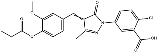 2-chloro-5-{4-[3-methoxy-4-(propionyloxy)benzylidene]-3-methyl-5-oxo-4,5-dihydro-1H-pyrazol-1-yl}benzoic acid Struktur