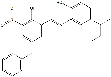 4-benzyl-2-{[(5-sec-butyl-2-hydroxyphenyl)imino]methyl}-6-nitrophenol Struktur