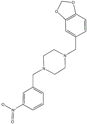 1-(1,3-benzodioxol-5-ylmethyl)-4-{3-nitrobenzyl}piperazine Struktur