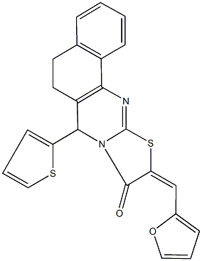 10-(2-furylmethylene)-7-(2-thienyl)-5,7-dihydro-6H-benzo[h][1,3]thiazolo[2,3-b]quinazolin-9(10H)-one Struktur