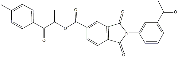 1-methyl-2-(4-methylphenyl)-2-oxoethyl 2-(3-acetylphenyl)-1,3-dioxoisoindoline-5-carboxylate Struktur