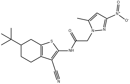 N-(6-tert-butyl-3-cyano-4,5,6,7-tetrahydro-1-benzothien-2-yl)-2-{3-nitro-5-methyl-1H-pyrazol-1-yl}acetamide Struktur