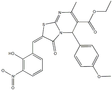 ethyl 2-{2-hydroxy-3-nitrobenzylidene}-5-(4-methoxyphenyl)-7-methyl-3-oxo-2,3-dihydro-5H-[1,3]thiazolo[3,2-a]pyrimidine-6-carboxylate Struktur