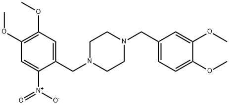 1-(3,4-dimethoxybenzyl)-4-{2-nitro-4,5-dimethoxybenzyl}piperazine Struktur