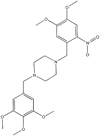 1-{2-nitro-4,5-dimethoxybenzyl}-4-(3,4,5-trimethoxybenzyl)piperazine Struktur