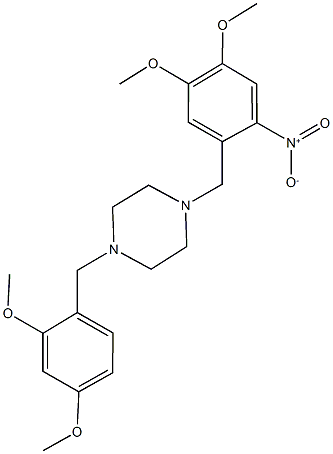 1-(2,4-dimethoxybenzyl)-4-{2-nitro-4,5-dimethoxybenzyl}piperazine Struktur