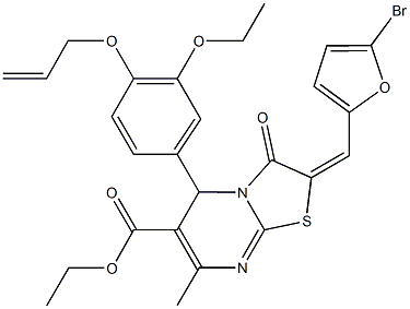 ethyl 5-[4-(allyloxy)-3-ethoxyphenyl]-2-[(5-bromo-2-furyl)methylene]-7-methyl-3-oxo-2,3-dihydro-5H-[1,3]thiazolo[3,2-a]pyrimidine-6-carboxylate Struktur