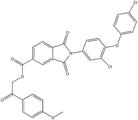 2-(4-methoxyphenyl)-2-oxoethyl 2-[3-chloro-4-(4-chlorophenoxy)phenyl]-1,3-dioxo-5-isoindolinecarboxylate Struktur