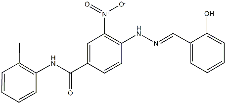 4-[2-(2-hydroxybenzylidene)hydrazino]-3-nitro-N-(2-methylphenyl)benzamide Struktur