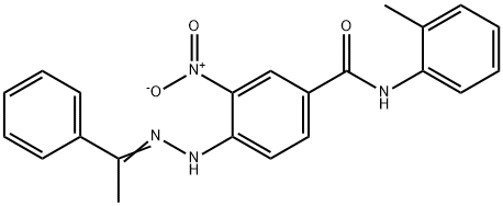 3-nitro-N-(2-methylphenyl)-4-[2-(1-phenylethylidene)hydrazino]benzamide Struktur