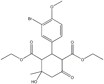 diethyl 2-(3-bromo-4-methoxyphenyl)-4-hydroxy-4-methyl-6-oxo-1,3-cyclohexanedicarboxylate Struktur