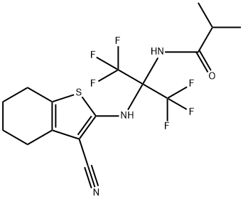 N-[1-[(3-cyano-4,5,6,7-tetrahydro-1-benzothien-2-yl)amino]-2,2,2-trifluoro-1-(trifluoromethyl)ethyl]-2-methylpropanamide Struktur