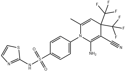 4-(2-amino-3-cyano-6-methyl-4,4-bis(trifluoromethyl)-1(4H)-pyridinyl)-N-(1,3-thiazol-2-yl)benzenesulfonamide Struktur